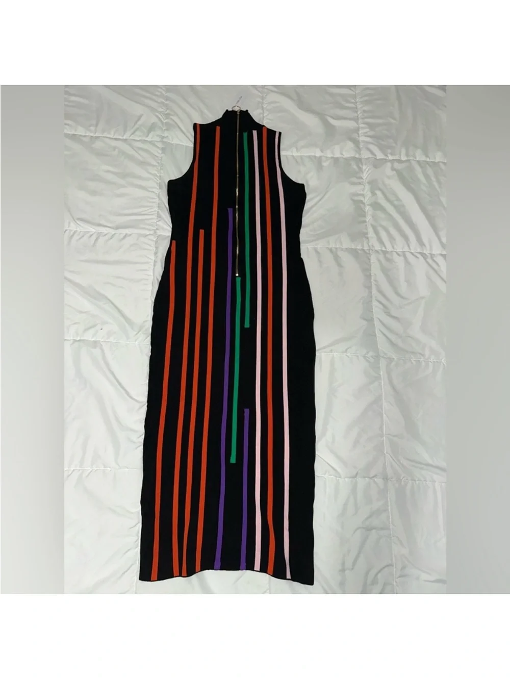 Black Sleeveless Striped Undershirt Dress with Multicolor Stripes